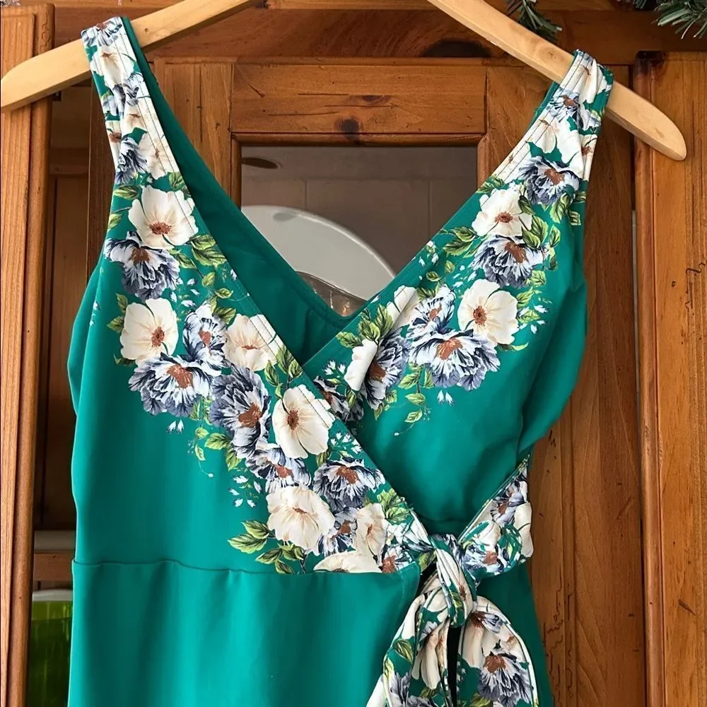 New Lands End Chlorine Resistance Mini Overlay Swimsuit with Functional Side Tie